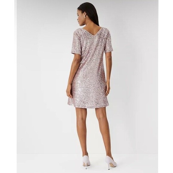 Ann Taylor Pink Sequin V Neck Shift Dress Cocktail Event Swiftie Size 8 NWT’s - Picture 2 of 13